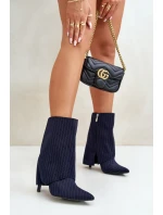 Dámské boty s pruhy na jehlách s ohrnutým svrškem a špičatými špičkami tmavě modré Naritua