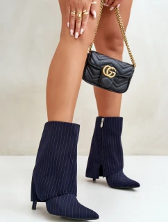 Dámské boty s pruhy na jehlách s ohrnutým svrškem a špičatými špičkami tmavě modré Naritua