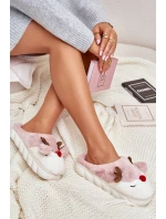 Dámské huňaté pantofle s motivem jelena růžové Wistira