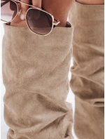 Dámské kozačky s pomačkaným svrškem z béžového semiše FashionStreet ZY1123 Dámské kozačky s pomačkaným svrškem z béžového semiše FashionStreet ZY1123