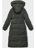 Dlouhá dámská hrubší bunda v army barvě s kapucí (5M3163-136)