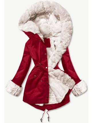 Tmavě červená bunda parka s kožešinovou odepínací podšívkou (5M3187-6)
