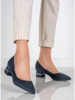 Výborné  lodičky dámské tmavě modré na širokém podpatku