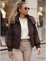 Dámská zimní prošívaná bunda s kapucí, hnědá, FashionStreet TY6039 Dámská zimní prošívaná bunda s kapucí, hnědá, FashionStreet TY6039