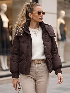Dámská zimní prošívaná bunda s kapucí, hnědá, FashionStreet TY6039