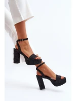 Džínové sandály na podpatku černé Acrana