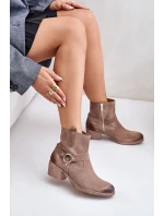 Semišové Zateplené Kotníkové Boty Na Podpatku Béžové Zazoo 60477