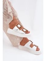 Eko Kožené Sandály Dámské Na Platformě S Přezkami Bílé Xanivia Eko Kožené Sandály Dámské Na Platformě S Přezkami Bílé Xanivia