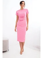 Dámské viskózové maxi šaty vázané u krku s ozdobnou sponou modrá