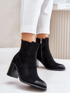 Zateplené dámské boty na podpatku eko semiš černé Gudra