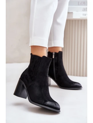 Zateplené dámské boty na podpatku eko semiš černé Gudra