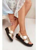 Kožené Dámské Sandály Na Klínu S.Barski KV51-031 Zlaté