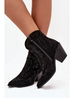 Dámské kotníkové boty Lelira kovbojky se zdobením – černé