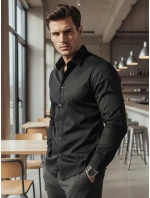 Pánská elegantní hladká černá košile SLIM FIT FashionStreet DX2599 Pánská elegantní hladká černá košile SLIM FIT FashionStreet DX2599