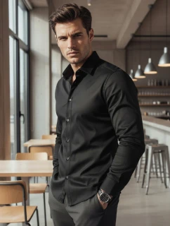 Pánská elegantní hladká černá košile SLIM FIT FashionStreet DX2599