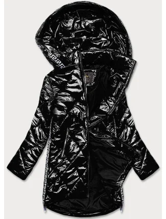 Lehká černá lesklá dámská bunda s lemovkami (LD7258BIG) Lehká černá lesklá dámská bunda s lemovkami (LD7258BIG)