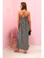 Dámské šaty na ramínka s geometrickým vzorem černý Dámské šaty na ramínka s geometrickým vzorem černý