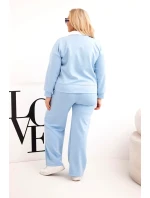 Dámský komplet máslo Plus Size s širokými nohavicemi a límečkem modrý Dámský komplet máslo Plus Size s širokými nohavicemi a límečkem modrý