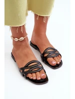 Dámské sandály z eko kůže na ploché podrážce černé Moldela