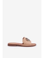 Kožené Pantofle S Dekorací Na Plochém Podpatku Béžové Lewski 3047/O