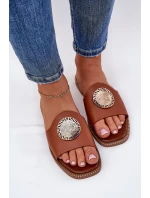 Eko kožené pantofle na plochém podpatku s ozdobou Camel Tatereia