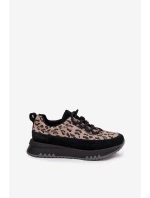 Semišové zateplené dámské tenisky na platformě Vinceza 66836 Panterka Černé