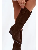Dámské kožené semišové zateplené kovbojky Urselle – čokoládové