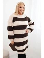 Dámská pletená sukénka Plus Size v pruhy camelová