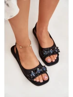 Dámské Ploché Sandály S Křišťály Černé S.Barski KV51-079