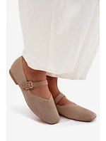 Baletky z pruhovaného materiálu s páskem a sponou tmavě béžové Calvra