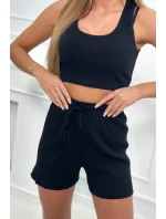 Pruhovaná souprava se šortkami černá