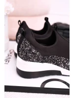 Dámské Klínové Kožené Boty Sneakersy Černé Stříbrné Frances