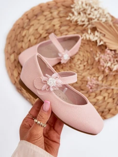 Dětské lodičky s brokátovým vzorem, na suchý zip, růžové Jeylin