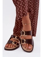 Dámské nazouváky se zlatými sponami béžovo-hnědé Danelle