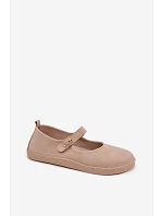 Kožené semišové baleríny Barefoot s páskem Zazoo 10206 béžové Kožené semišové baleríny Barefoot s páskem Zazoo 10206 béžové