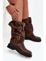 Dámské kozačky ke kolenům s pásky a sponami Halvessa – hnědé