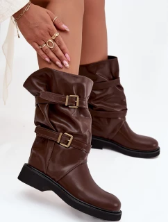 Dámské kozačky ke kolenům s pásky a sponami Halvessa – hnědé