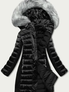 Černá dámská zimní bunda z různých spojených materiálů (dk067-1)
