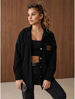 Dámská oversize košilová bunda z kordového materiálu, černá, FashionStreet TY6056 Dámská oversize košilová bunda z kordového materiálu, černá, FashionStreet TY6056