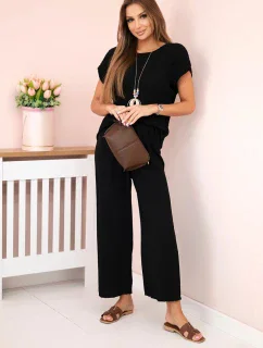 Viskózový komplet plisovaná halenka + kalhoty černý