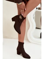 Dámské boty na podpatku se zlatým detailem Čokoládové Zazoo 3128