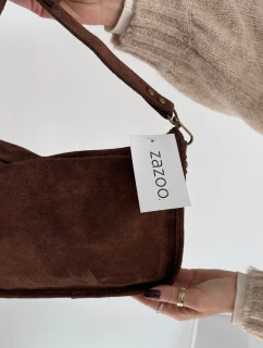 Kožená semišová kabelka zdobená kamínky hnědá Savra