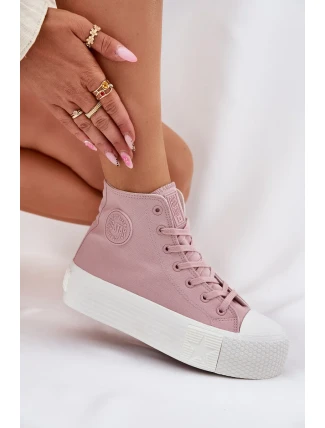 Dámské plátěné tenisky na platformě Big Star – růžové