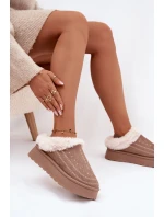 Dámské sněhule na platformě s kožíškem a dekorativním prošíváním – tmavě béžové Arelina