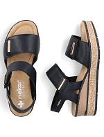 Dámské černé sandály na platformě se suchým zipem Rieker 63781-00