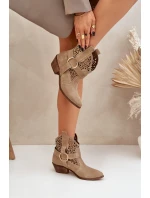 Semišové Boty Cowboy S Výřezem Na Podpatku Béžové Zazoo 2994