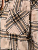 Dámská kostkovaná košile s odřeninami béžová FashionStreet DY0485