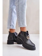 Zazoo 2952 Kožené boty se zlatou ozdobou černé