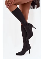 Materiálové dámské kozačky na jehlovém podpatku S.Барски HY52-513 Černé