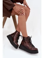 Kožené kotníčkové boty na masivní platformě Maciejka 06309-32 metalický hnědý